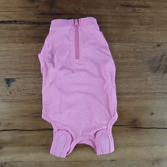 WABDHALY PINK RIBBED JUMPSUIT RECOVERY SUIT POTTY TRAINING ONSIE DOG SIZE M NEW - Picture 1 of 7